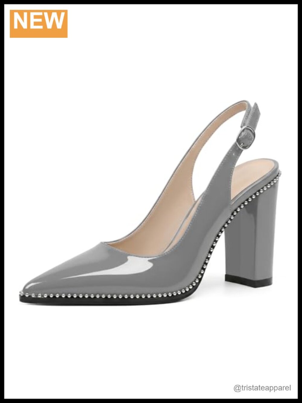 Slingback Heels Womens Chunky High Heel Beaded Pumps Closed Pointed Toe Slip On